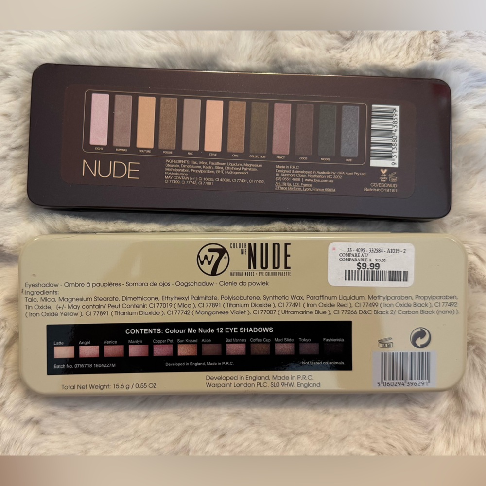 W7 Color Me Nude and BYS Nude Eyeshadow Palettes
